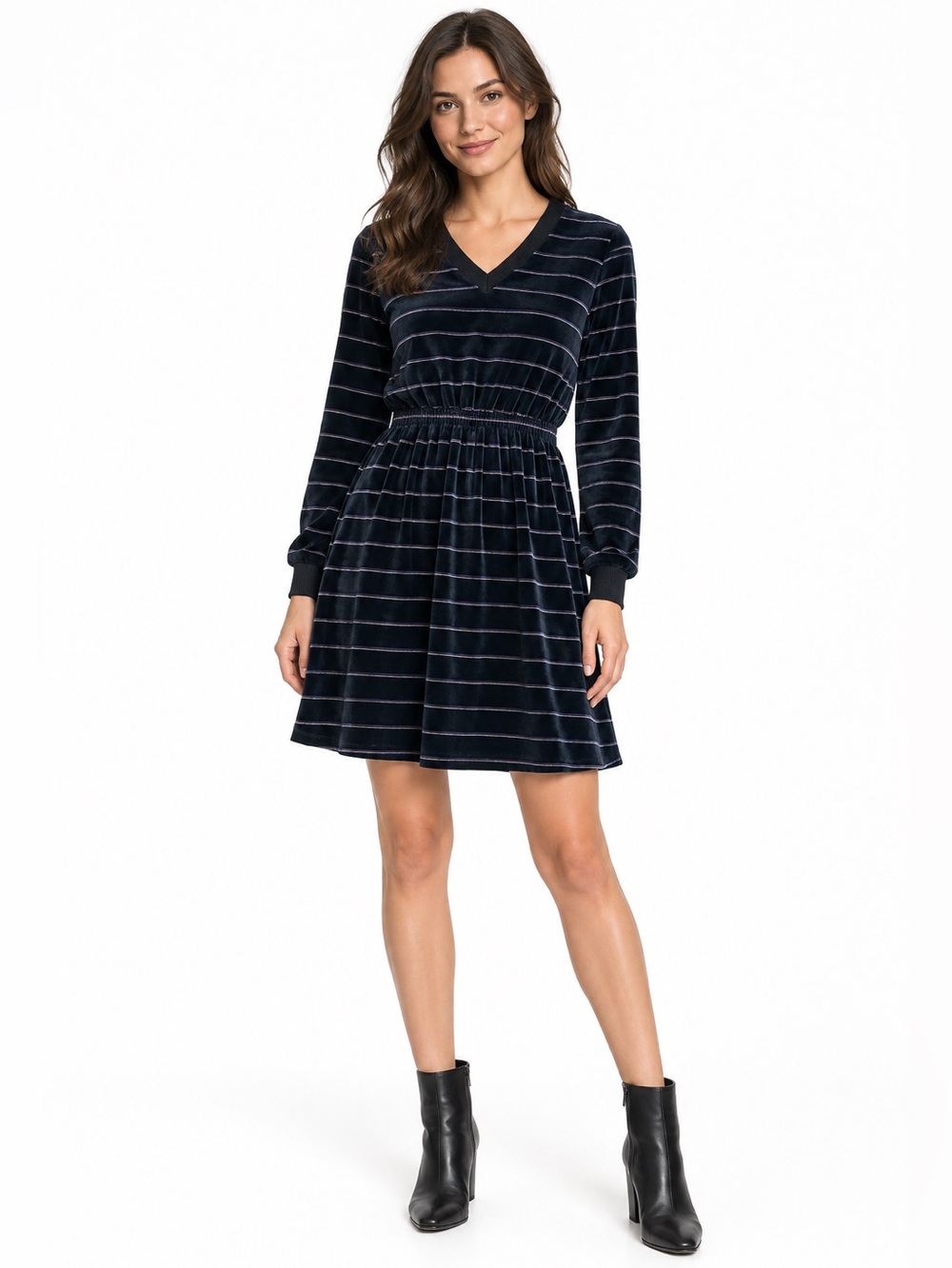 Black velvet V-neck long sleeves dress women's size S/M unique fall winter look